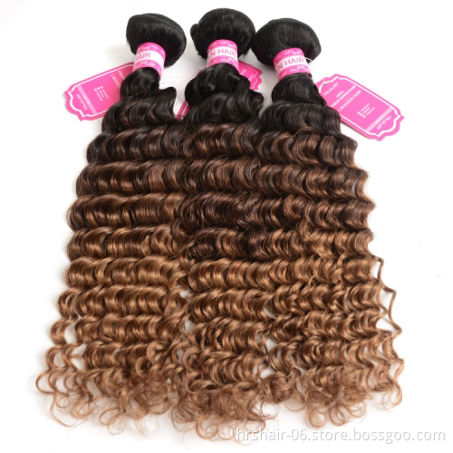 100% Top Quality Ombre Color Hair 10a Three tone Brazilian Hair Deep Wave hair bundles